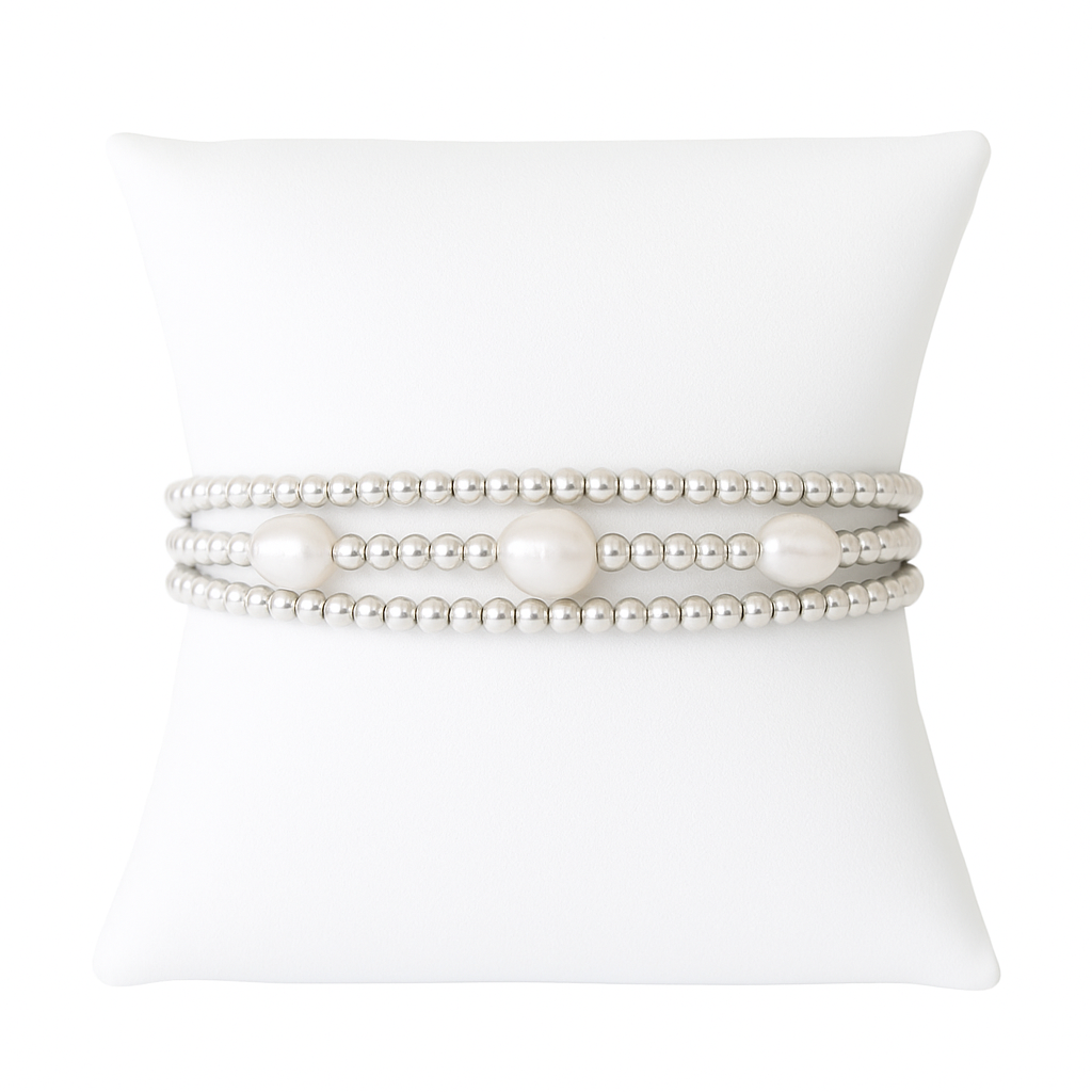 Freshwater Pearl Sterling Silver Bracelet Set