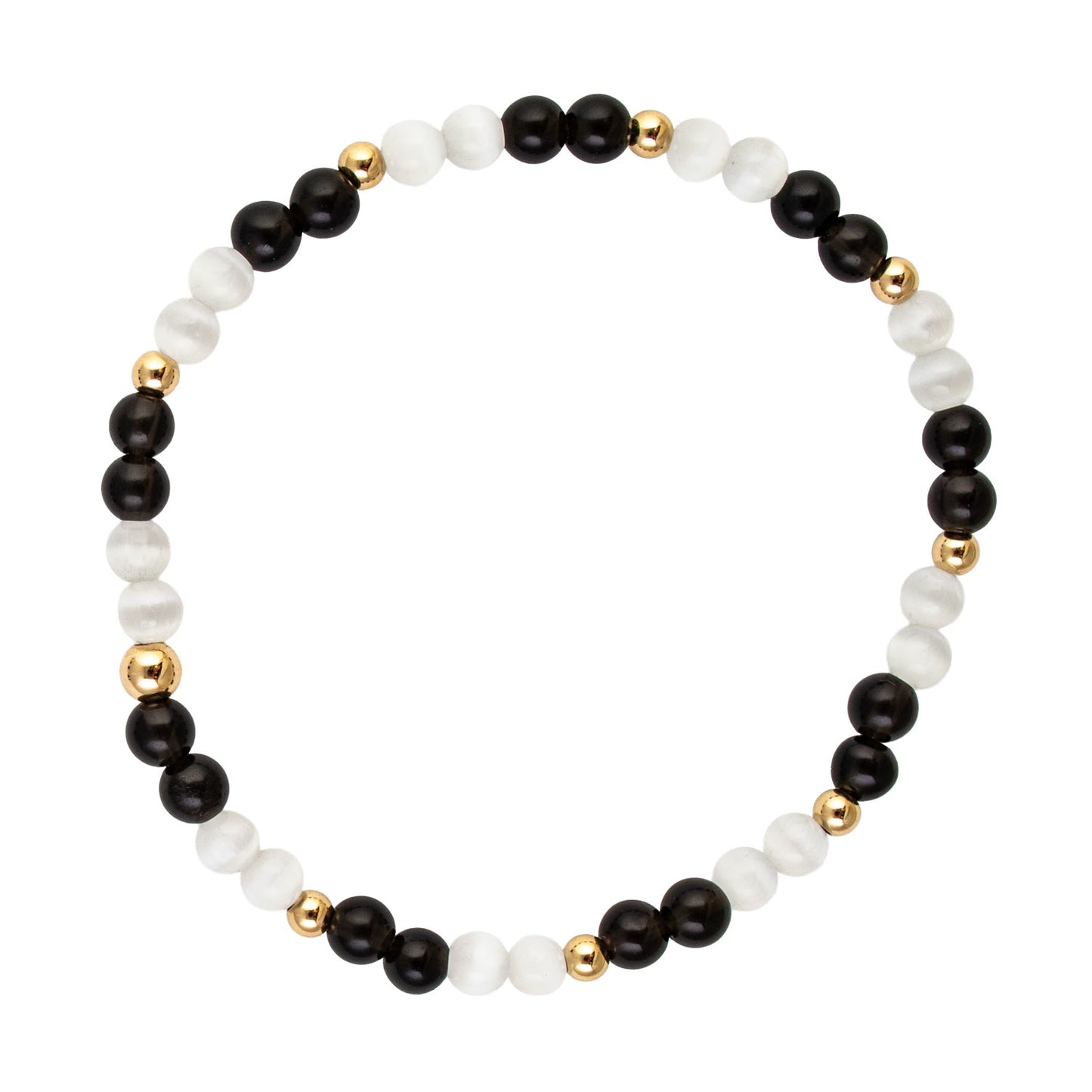 Lane Black Obsidian and White Glass Gold Filled Bracelet