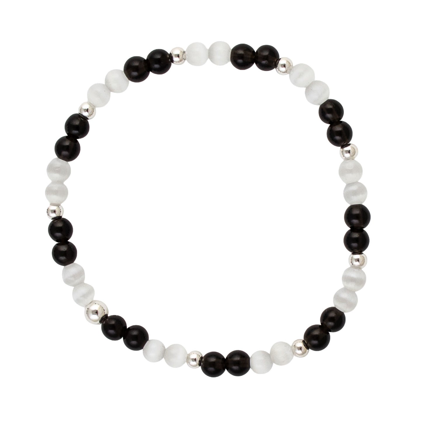 Lane Black Obsidian and White Glass Sterling Silver Bracelet
