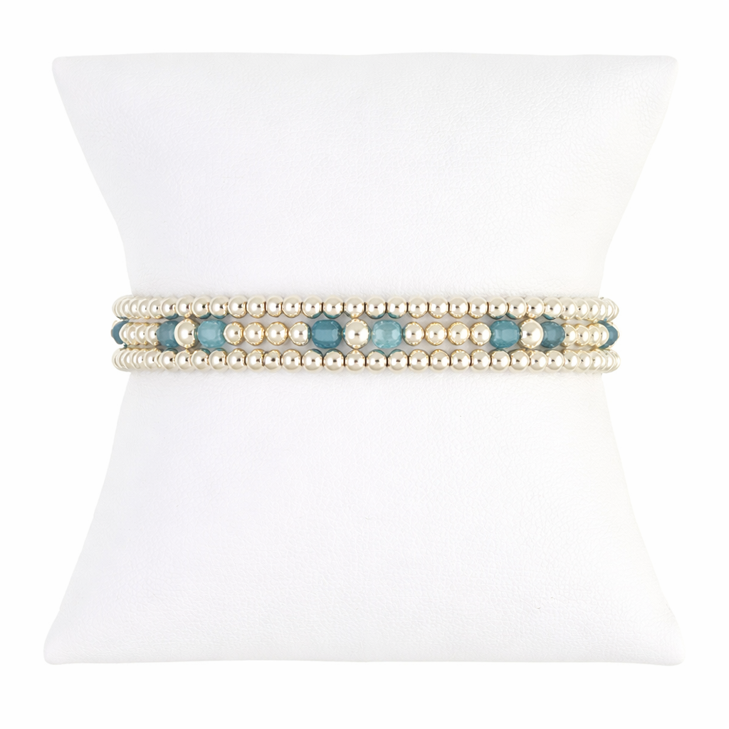 Aquamarine Gemstone Sterling Silver Bracelet Set