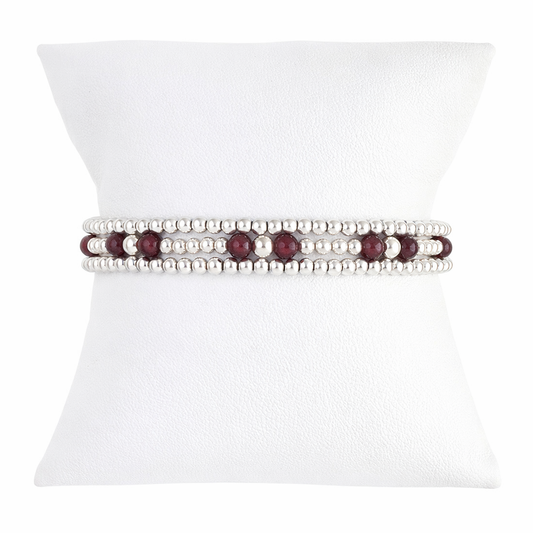 Garnet Gemstone Sterling Silver Bracelet Set