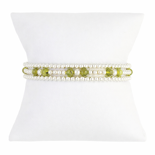 Peridot Gemstone Sterling Silver Bracelet Set
