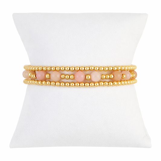 Pink Opal Gemstone Gold Filled Bracelet Set
