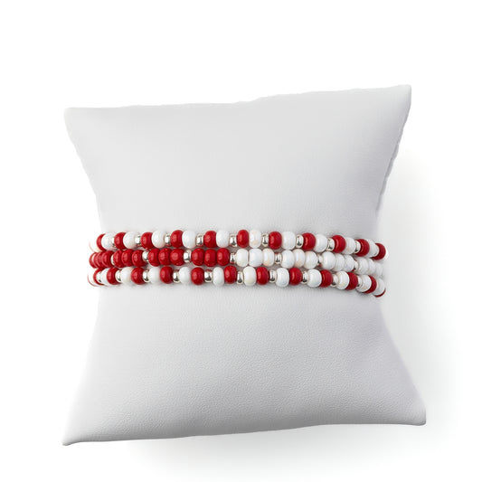 Spirit Dark Red, White and Silver Bracelet Set
