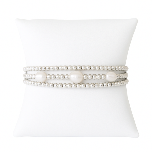 Freshwater Pearl Sterling Silver Bracelet Set