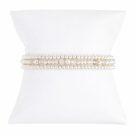 Clear Crystal Quartz Gemstone Sterling Silver Bracelet Set