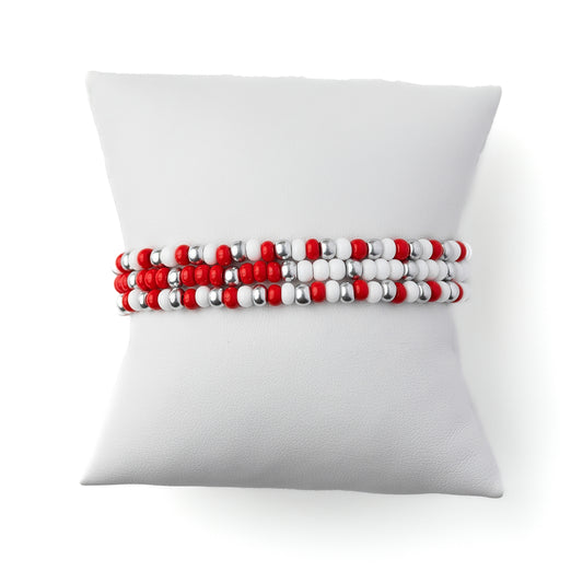 Spirit Red, White and Silver Bracelet Set