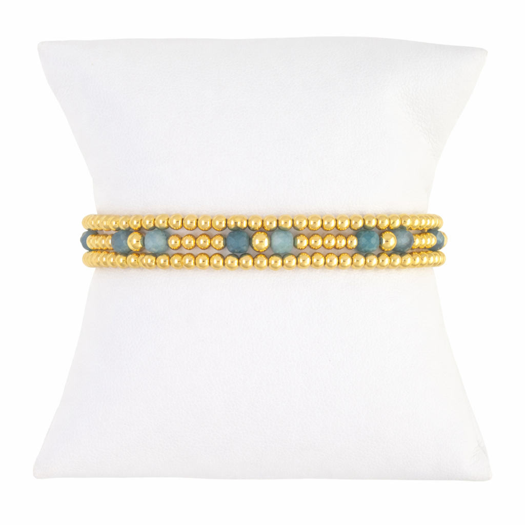 Aquamarine Gemstone Gold Filled Bracelet Set