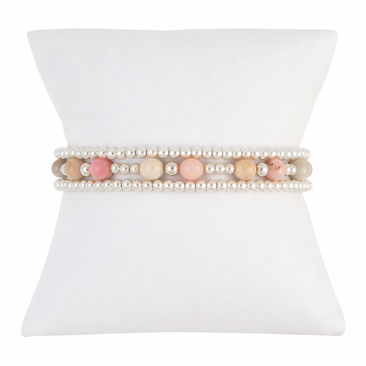 Pink Opal Gemstone Sterling Silver Bracelet Set