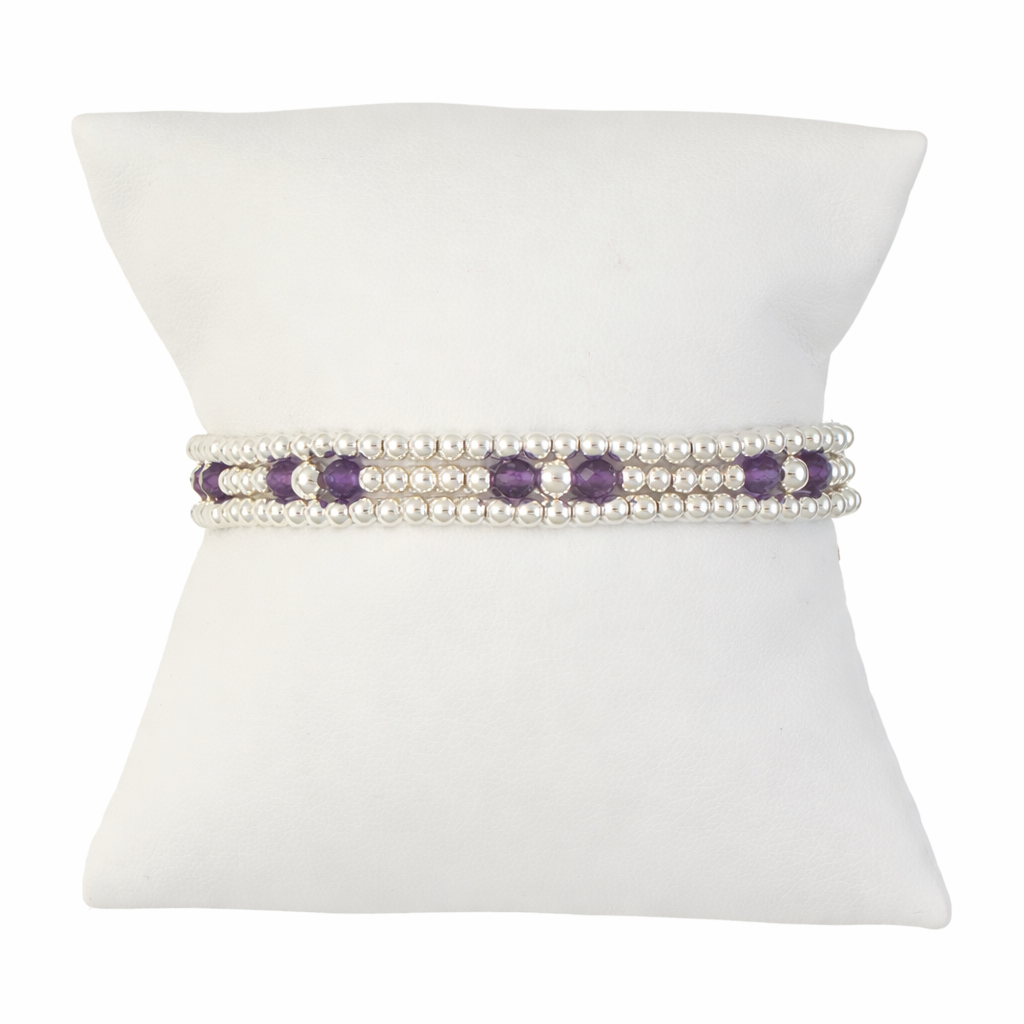 Amethyst Gemstone Sterling Silver Bracelet Set