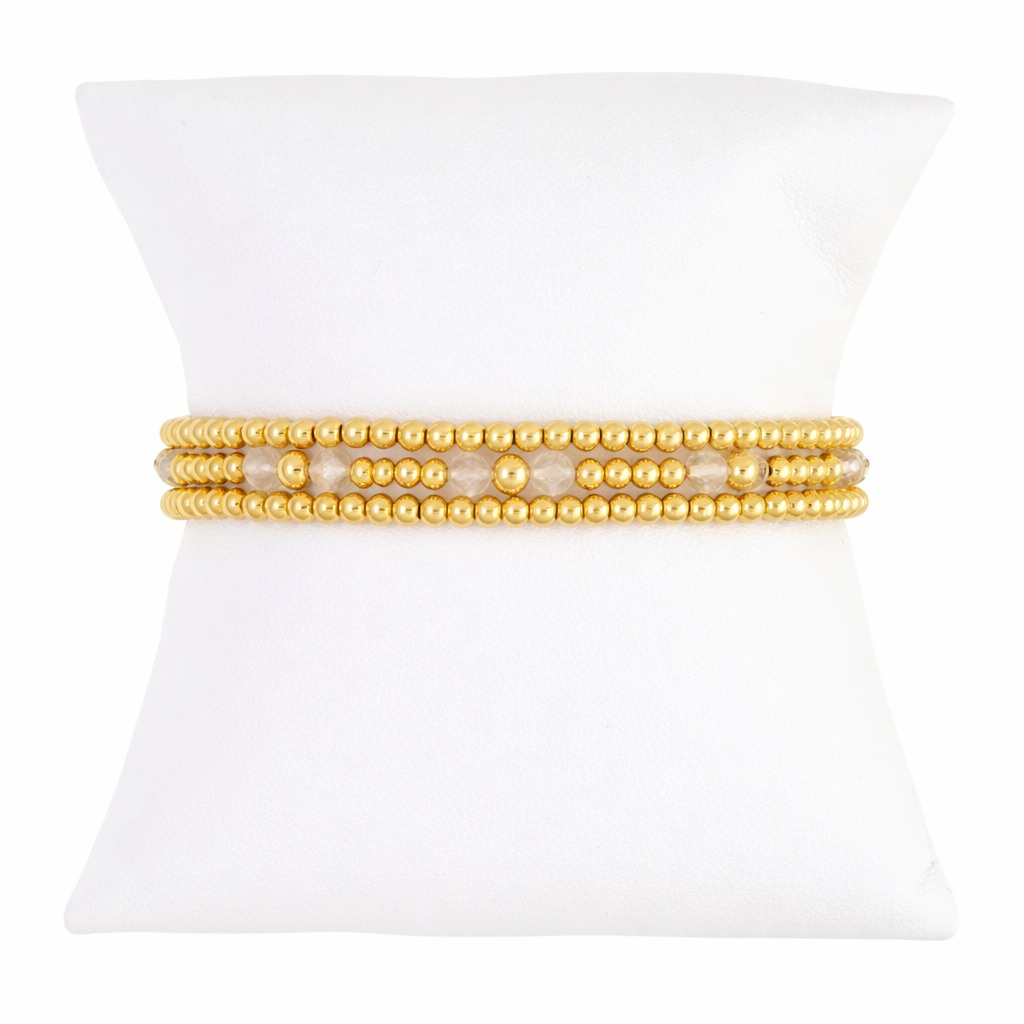 Clear Crystal Quartz Gemstone Gold Filled Bracelet Set