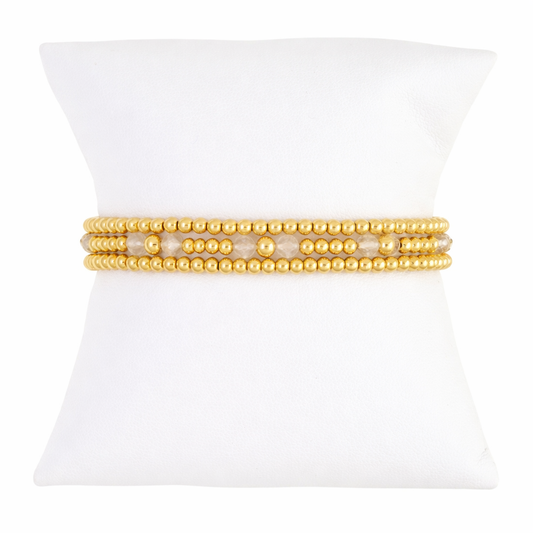 Clear Crystal Quartz Gemstone Gold Filled Bracelet Set