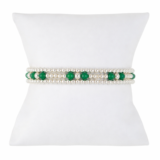 Emerald Gemstone Sterling Silver Bracelet Set