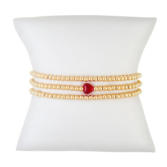 Red Heart Gold Filled Bracelet Set
