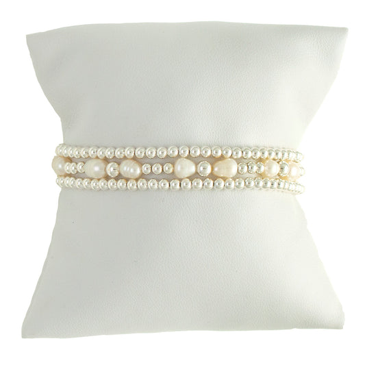 Pearl Gemstone Sterling Silver Bracelet Set