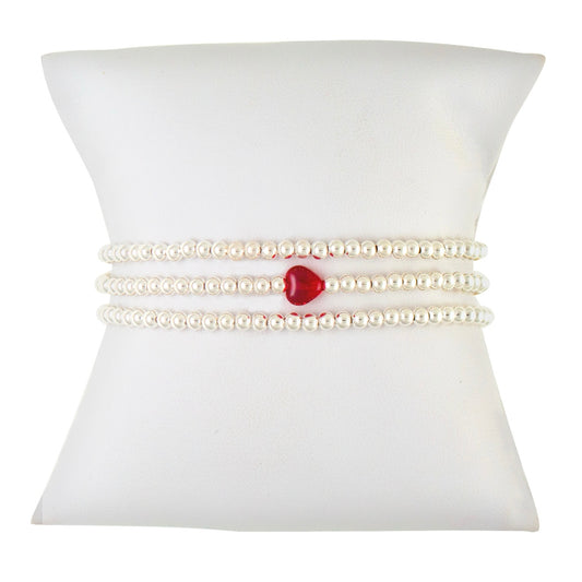 Red Heart Sterling Silver Bracelet Set