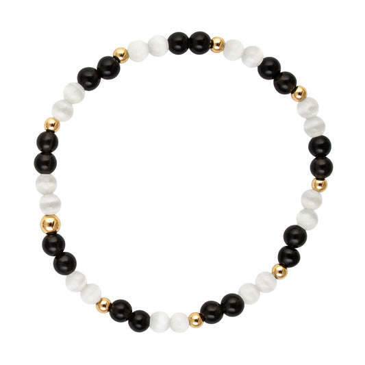 Lane Black Obsidian and White Glass Gold Filled Bracelet