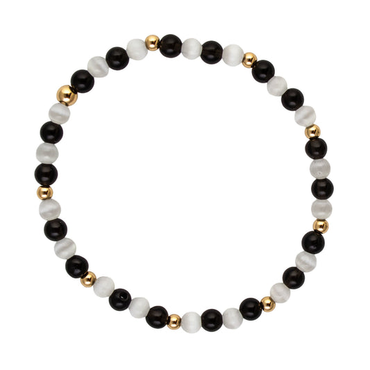 Quinn Black Obsidian and White Glass Gold Filled Bracelet