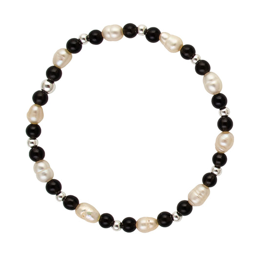 Ellis Black Obsidian and Freshwater Pearl Sterling Silver Bracelet