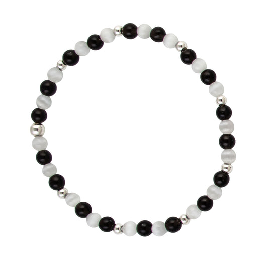 Quinn Black Obsidian and White Glass Sterling Silver Bracelet