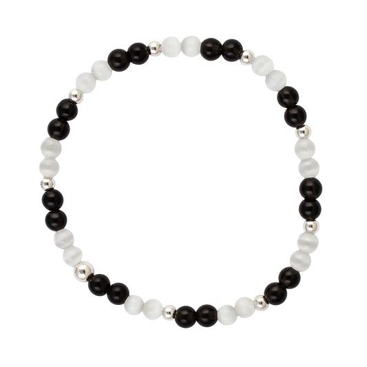 Lane Black Obsidian and White Glass Sterling Silver Bracelet
